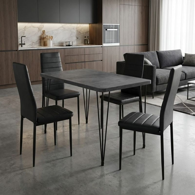 Dining Трапезен комплект 5 части Roger - Rosa MDF - PU бетон сив - черен 120x70x75cm
