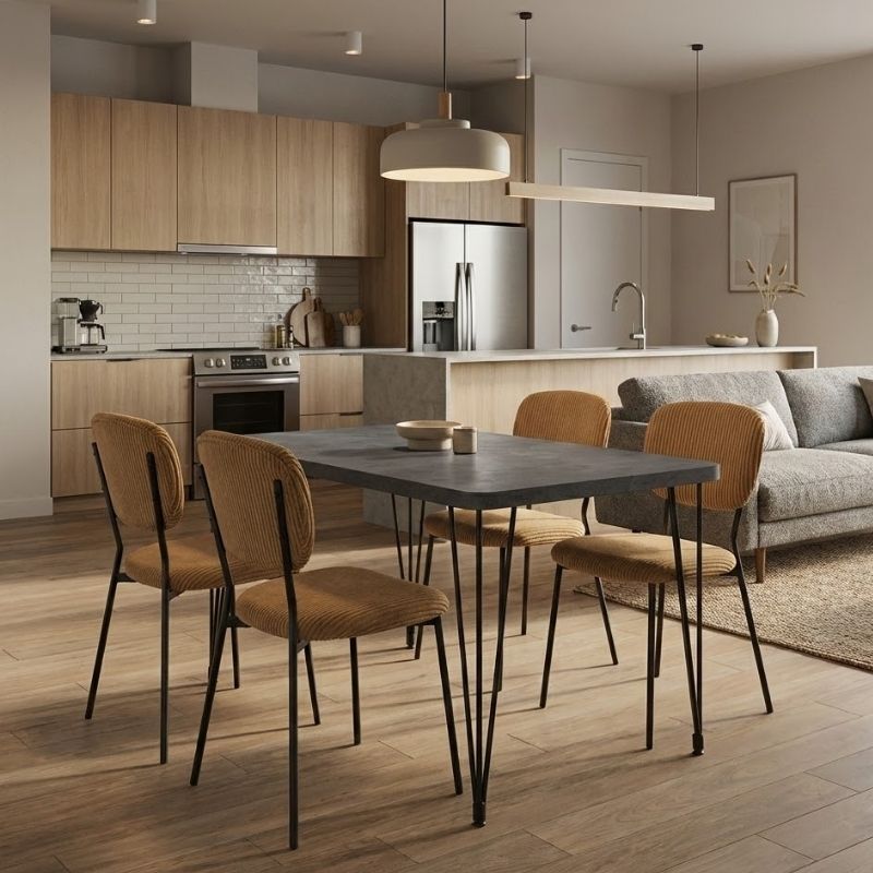 Dining Трапезен комплект 5 части Roger - Kevin MDF - плат бетон сив цвят - горчица 120x70x75cm.