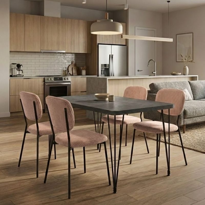 Dining Трапезен комплект 5 части Roger - Kevin MDF - плат бетон сив цвят - мокачино 120x70x75cm.
