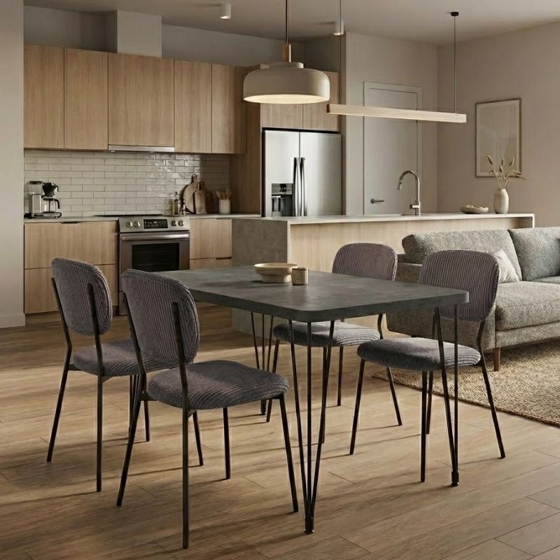 Dining Трапезен комплект 5 части Roger - Kevin MDF - плат бетонно сив цвят - сив 120x70x75cm.