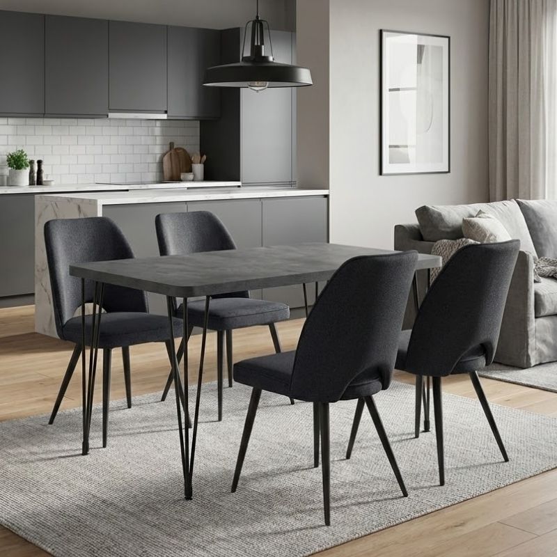 Dining Трапезен комплект 5 части Roger - Christy MDF - плат бетон сив цвят - антрацит 120x70x75cm.