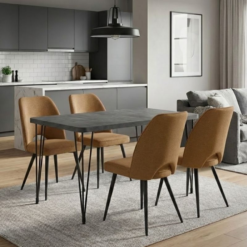Dining Трапезен комплект Roger - Christy MDF - плат бетон сив цвят - горчица 120x70x75cm.