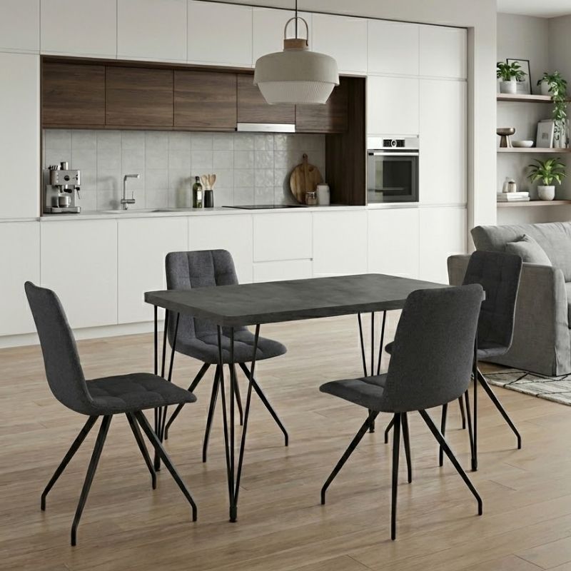 Dining трапезен комплект 5 части Roger - Bianca MDF - плат бетон сив цвят - сив 120x70x75cm.