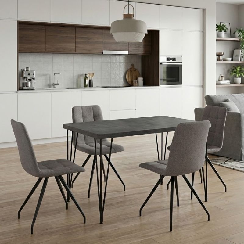 Dining Трапезен комплект 5 части Roger - Bianca MDF - плат бетон сив цвят - бежов 120x70x75cm.