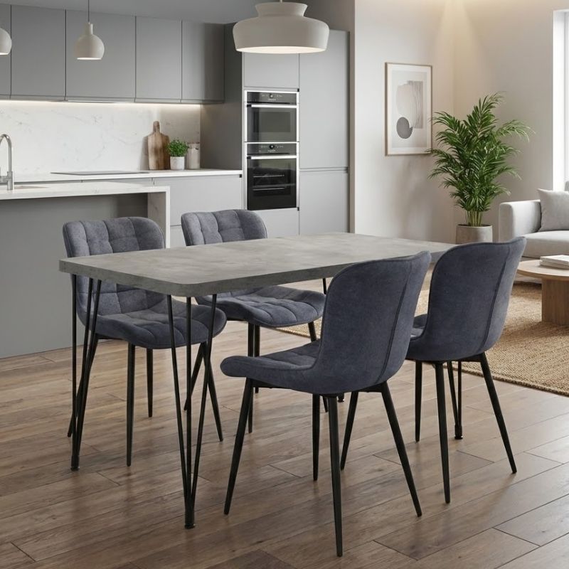 Dining Трапезен комплект 5 части Roger - Chiara MDF - плат бетон сив цвят - антрацит 120x70x75cm.