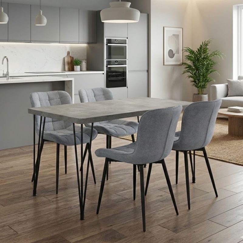 Dining Трапезен комплект 5 части Roger - Chiara MDF - плат бетон сив цвят - сив 120x70x75cm.