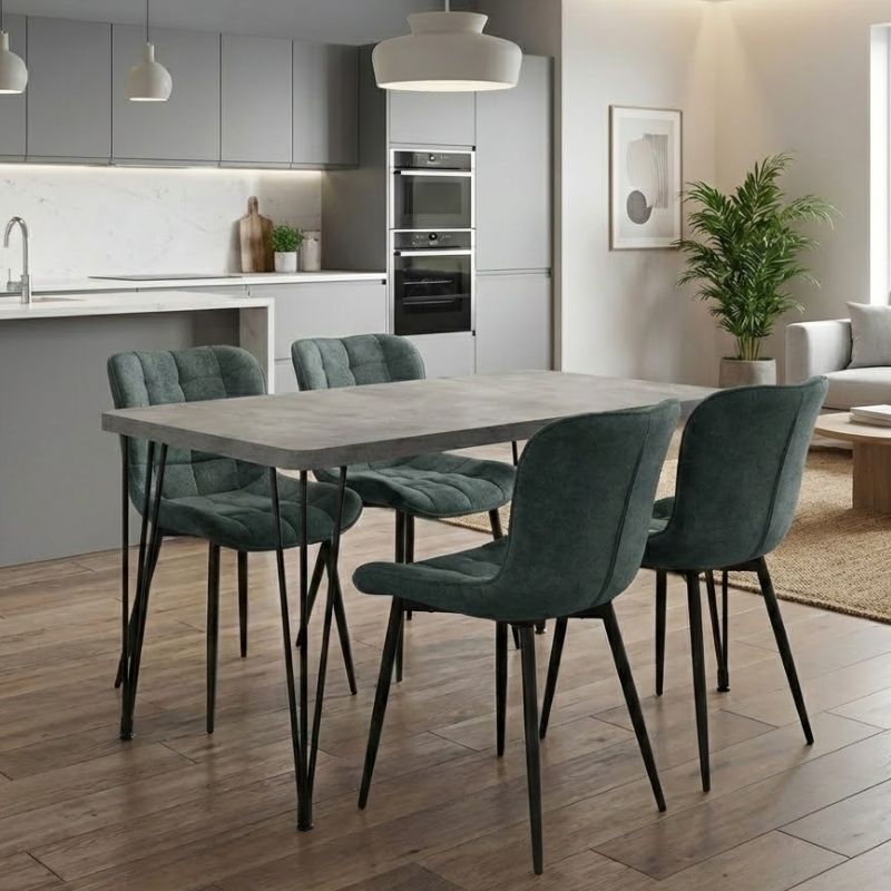 Dining Трапезен комплект 5 части Roger - Chiara MDF - плат бетон сив цвят - зелен 120x70x75cm.