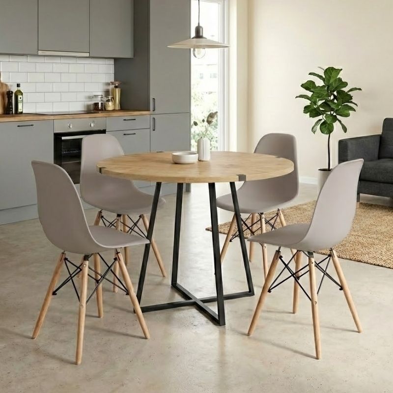 Dining Трапезен комплект 5 части Rubes - Nova дъб цвят - капучино Ø100x78cm.