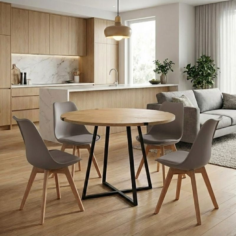 Dining Трапезен комплект 5 части Rubes - Viva дъб цвят - капучино Ø100x78cm.