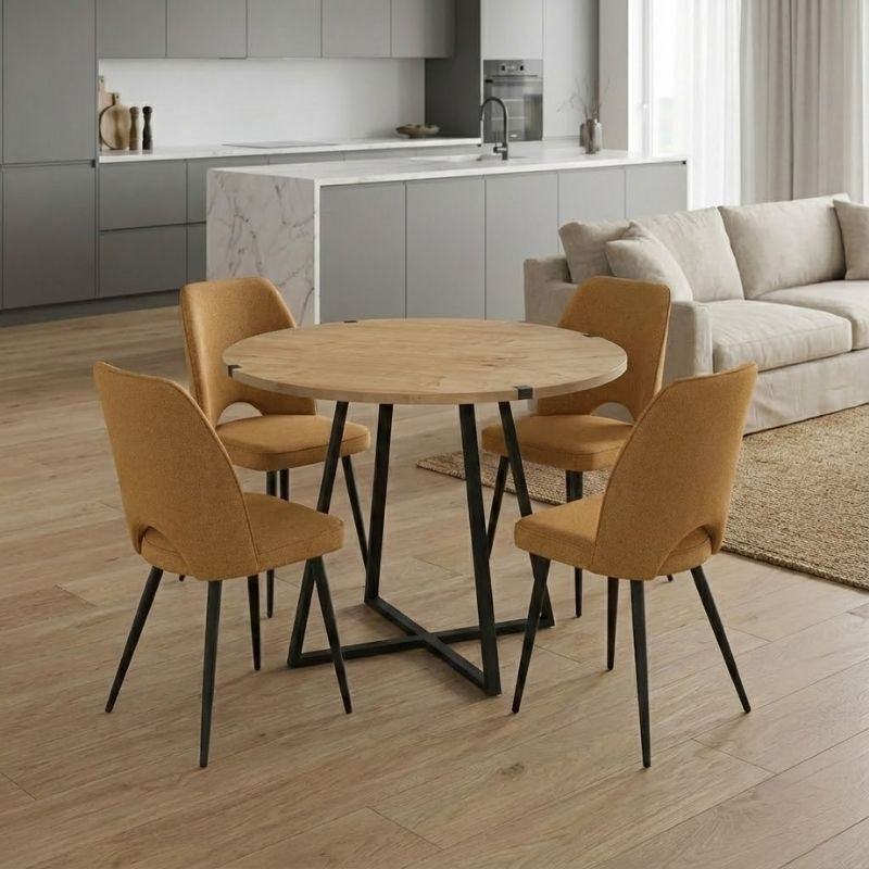 Dining Трапезен комплект 5 части Rubes - Christy дъб цвят - горчица Ø100x78cm.