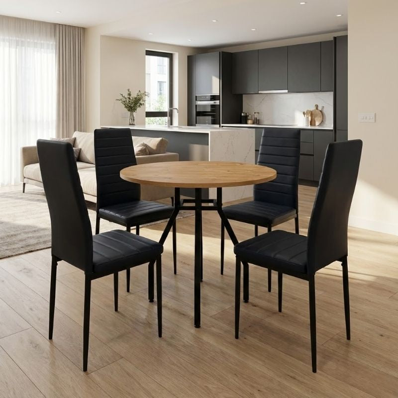 Dining трапезен комплект 5 части Roma - Rosa борова дървесина цвят дъб - черен Ø80x75cm