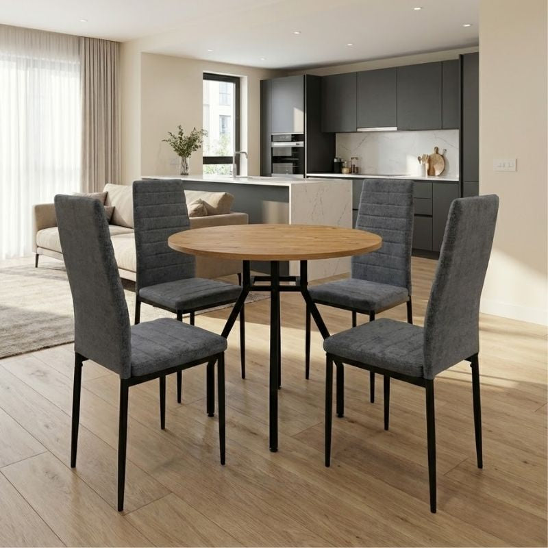 Dining Трапезен комплект 5 части Roma - Rosa борова дървесина цвят дъб - сив Ø80x75cm.