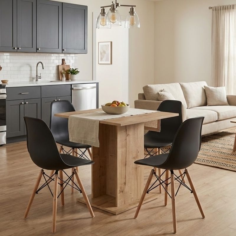 Dining Трапезен комплект 5 части Allos - Nova sapphire дъб цвят - черен 75x75x77cm.