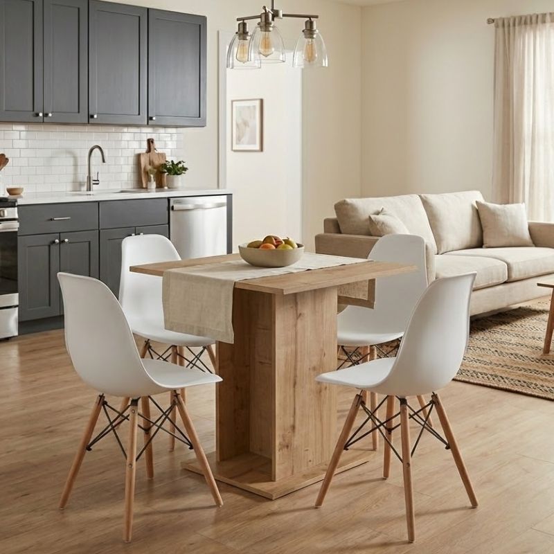 Dining Трапезен комплект 5 части Allos - Nova sapphire дъб цвят - бял 75x75x77cm.