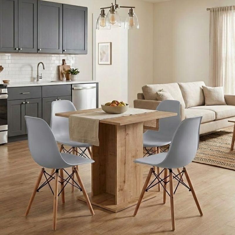 Dining Трапезен комплект 5 части Allos - Nova sapphire цвят дъб - сив 75x75x77cm.