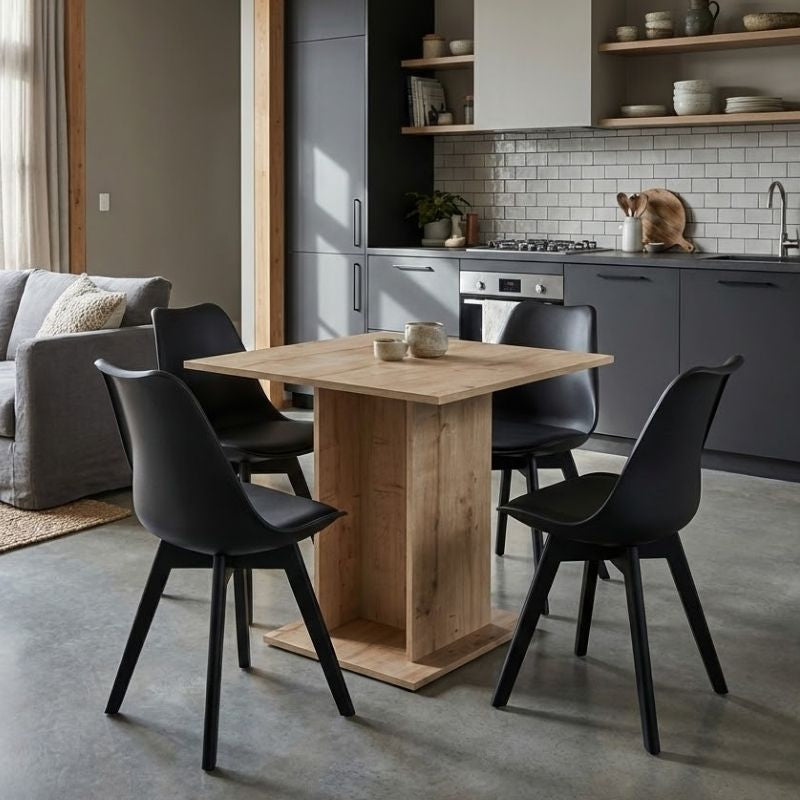 Dining Трапезен комплект 5 части Allos - Viva сапфирен дъб - черен 75x75x77cm