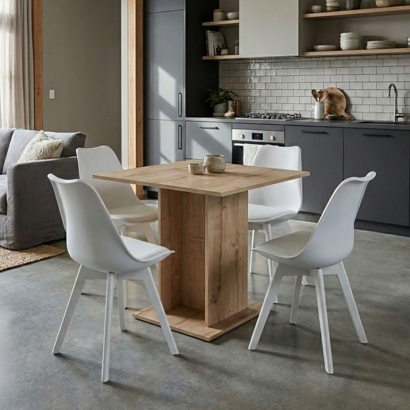 Dining Трапезен комплект 5 части Allos - Viva сапфирен дъб - бял 75x75x77cm.