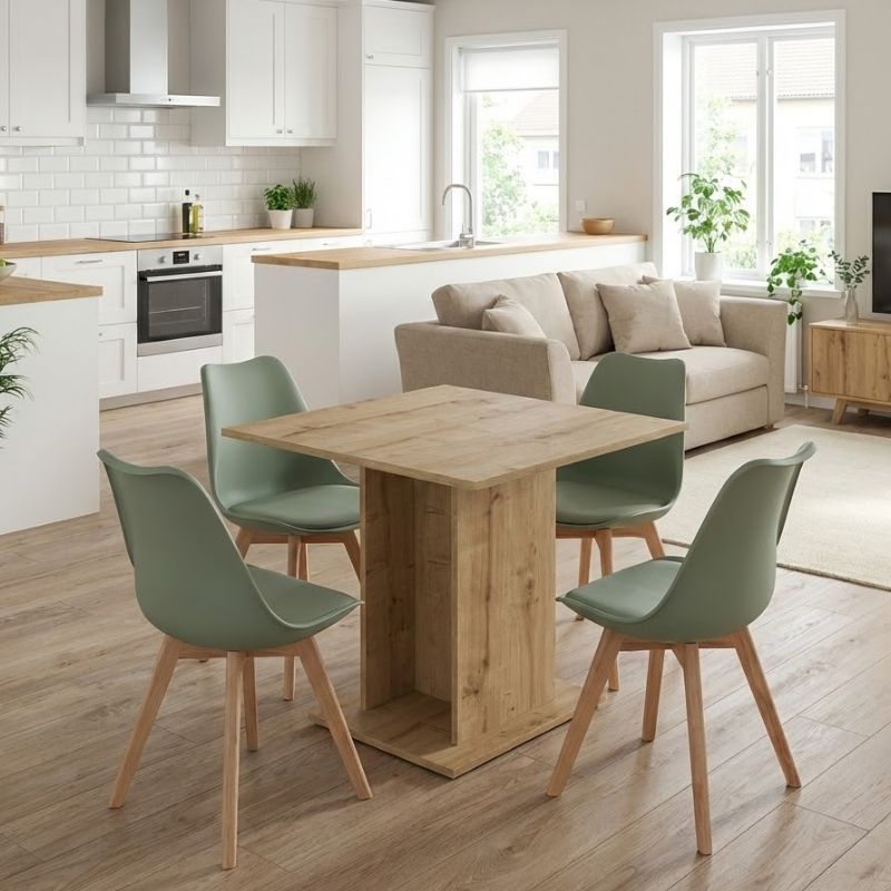 Dining Трапезен комплект 5 части Allos - Viva сапфирен дъб, зелен 75x75x77cm.