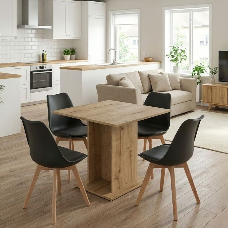 Dining Трапезен комплект 5 части Allos - Viva сапфирен дъб - черни/естествени крака 75x75x77cm.