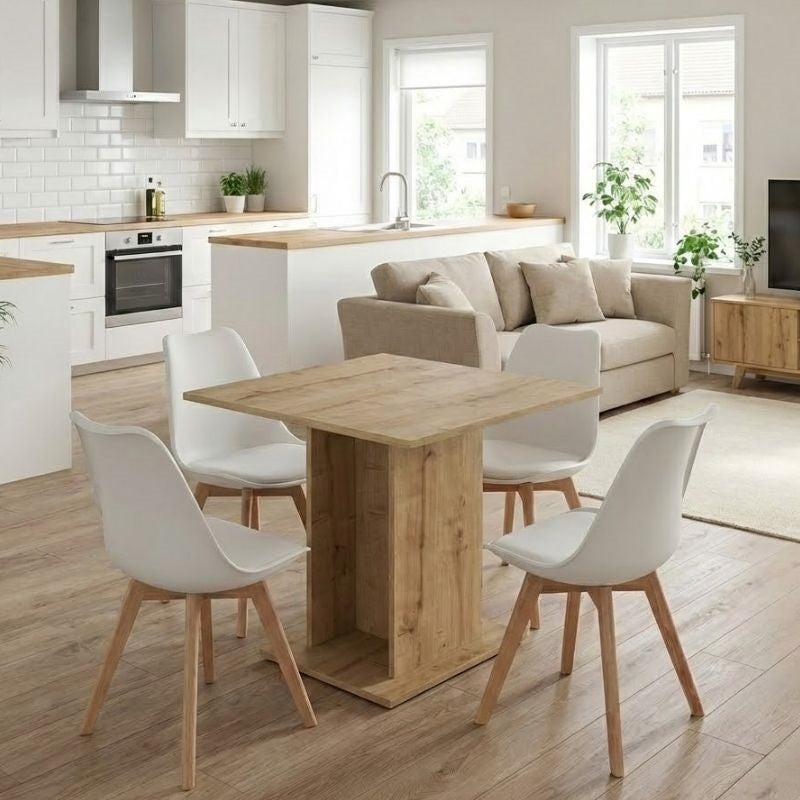 Dining Трапезен комплект 5 части Allos - Viva sapphire дъб цвят - бели/естествени крака 75x75x77cm.