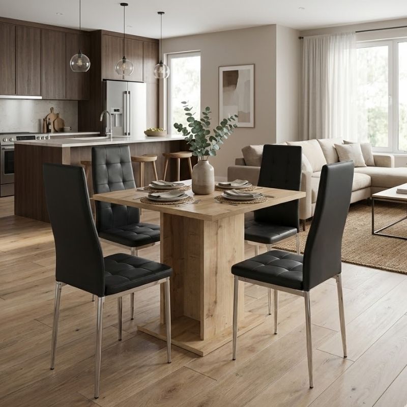 Dining Трапезен комплект 5 части Allos - Rosa сапфирен дъб - черен 75x75x77cm