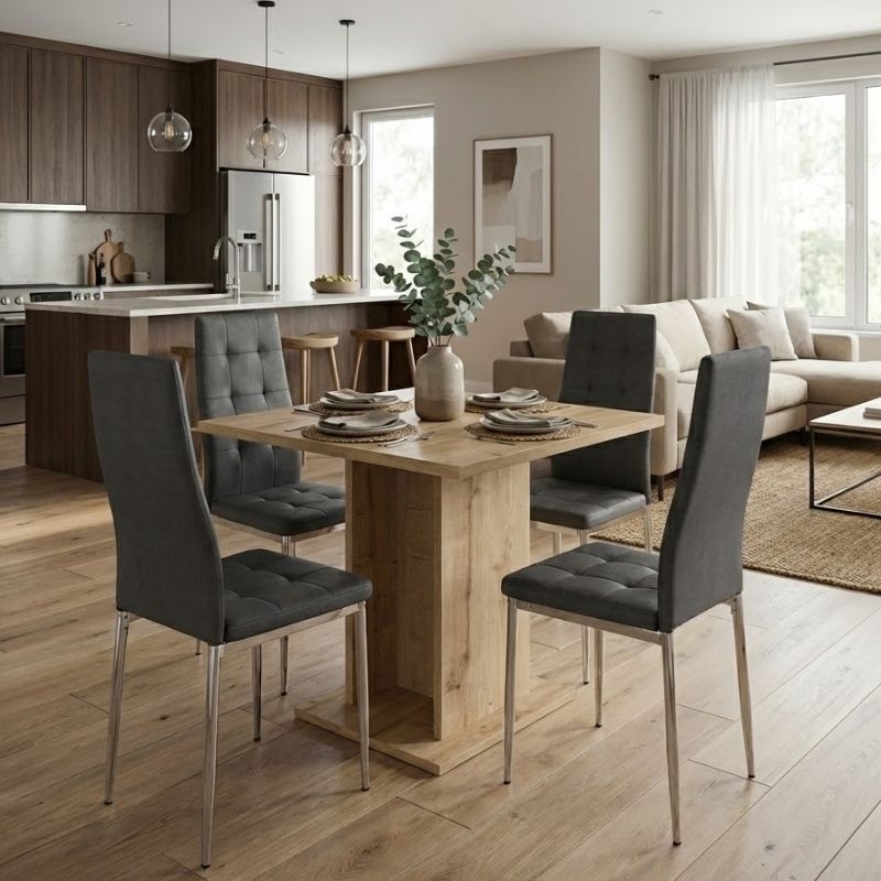 Dining Трапезен комплект 5 части Allos - Rosa sapphire цвят дъб - сив 75x75x77cm.