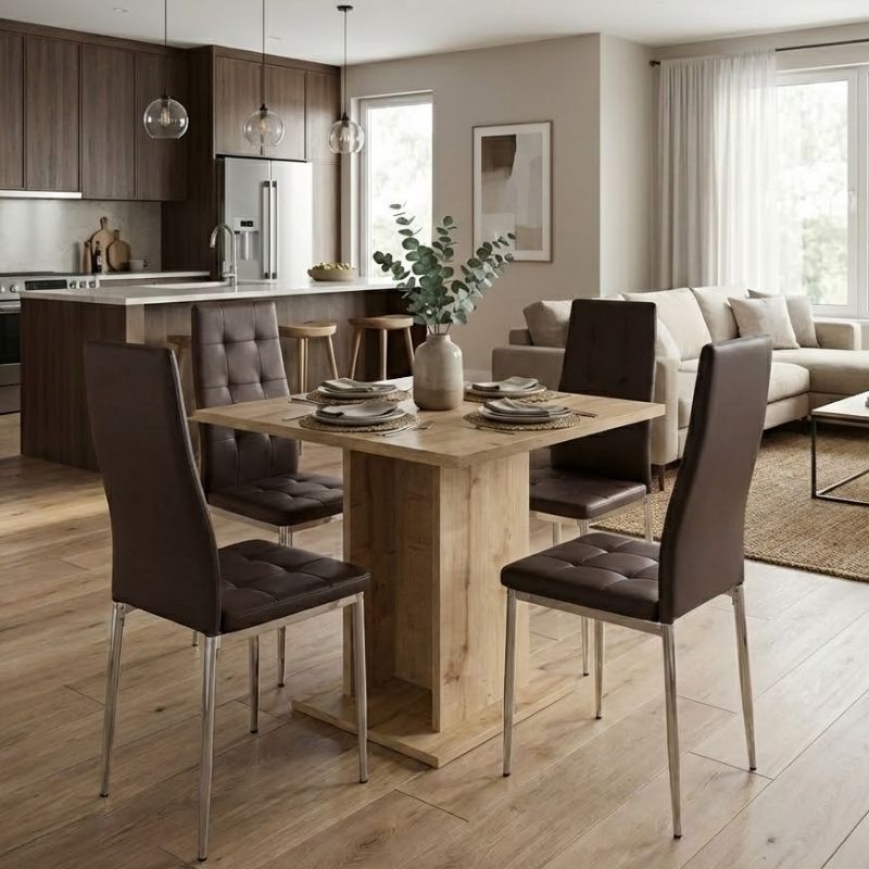 Dining Трапезен комплект 5 части Allos - Rosa сапфирен дъб цвят - кафяв 75x75x77cm.