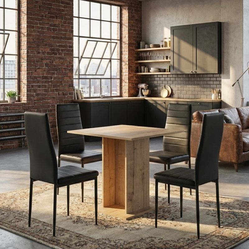 Dining Трапезен комплект 5 части Allos - Rosa сапфирен дъб - черен 75x75x77cm