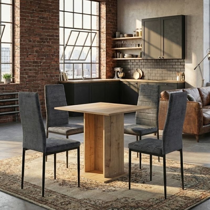 Dining Трапезен комплект 5 части Allos - Rosa sapphire цвят дъб - сив 75x75x77cm.
