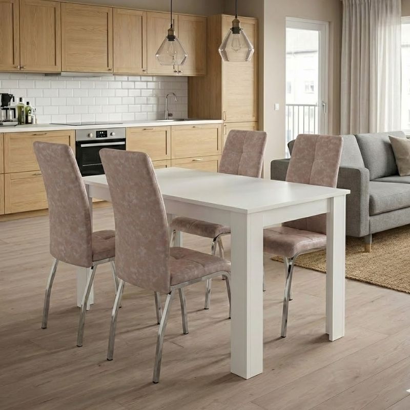 Dining Трапезен комплект 5 части Darlen - Alma бял цвят - бежов 125x72x74cm.