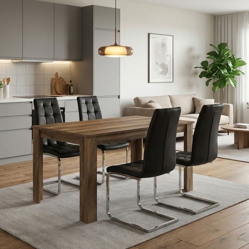 Dining Трапезен комплект 5 части Darlen - Vela цвят орех - черен 125x72x74cm.