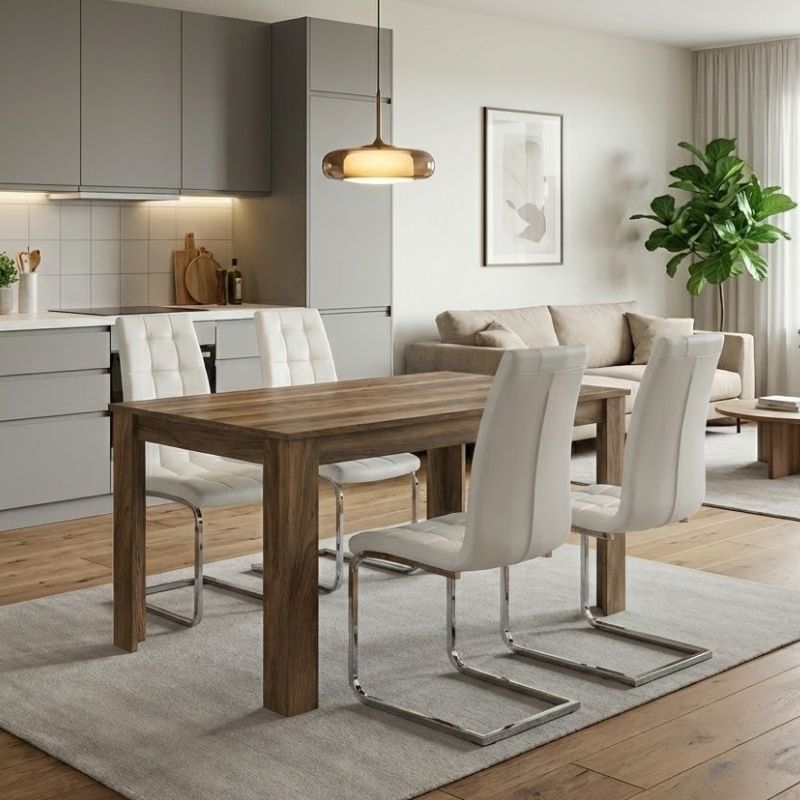 Dining Трапезен комплект 5 части Darlen - Vela цвят орех - бял 125x72x74cm.