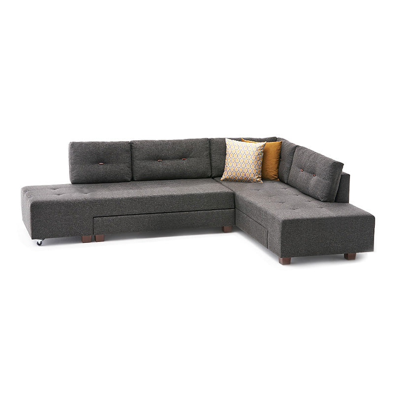 Текстилен ъглов диван Manama с десен ъгъл в антрацитен цвят 280x206x85cm.