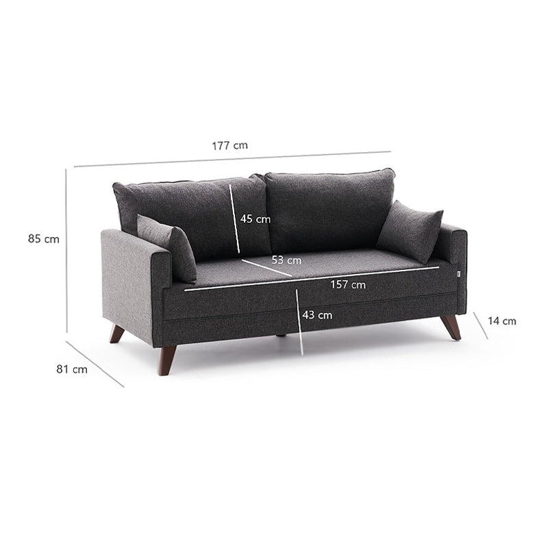 Текстилен двуместен диван Bella в антрацитен цвят 177x81x85см.