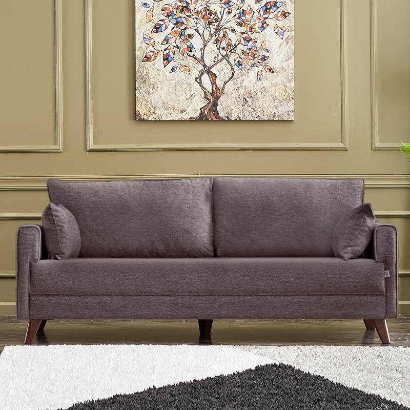 Текстилен триместен диван Bella в кафяв цвят 208x81x85cm.