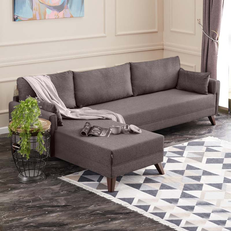 Текстилен ъглов диван Bella с лява ъглова част в кафяв цвят 275x165x85см.
