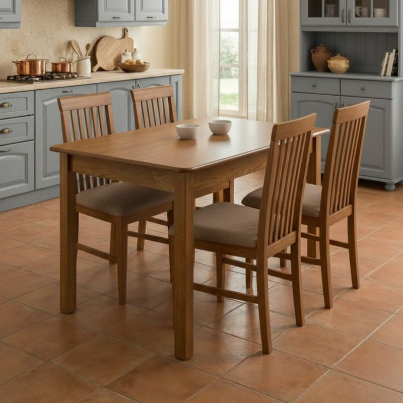 Dining трапезен комплект Bergen-Francis 5 части масивна дървесина - разтегателна MDF маса 120/150x68x77cm