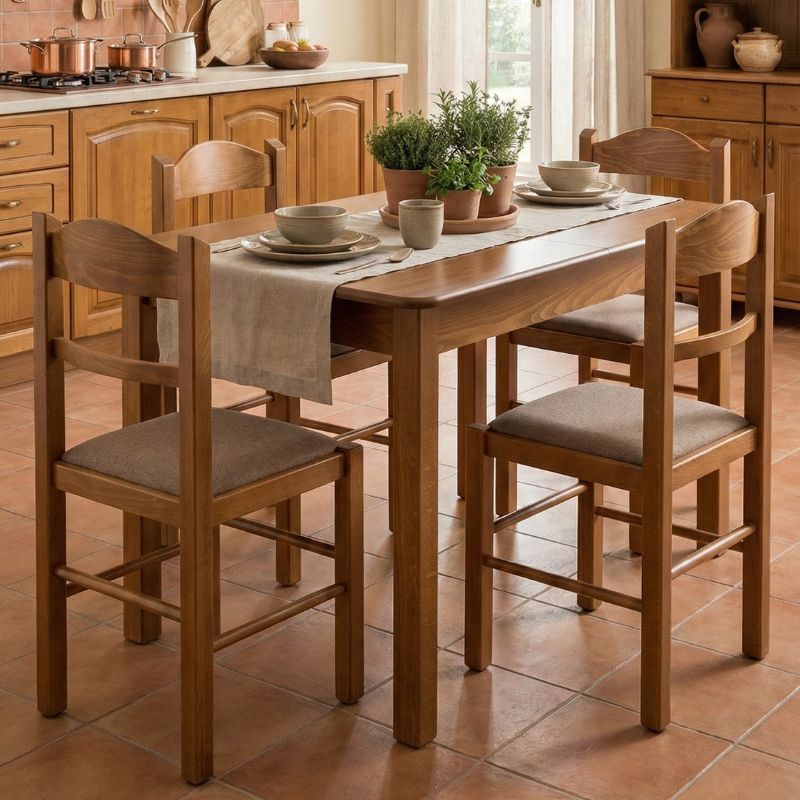 Dining трапезен комплект Bergen-Virginia 5 части маса от масивно дърво - разтегателна MDF маса 120/150x68x77cm
