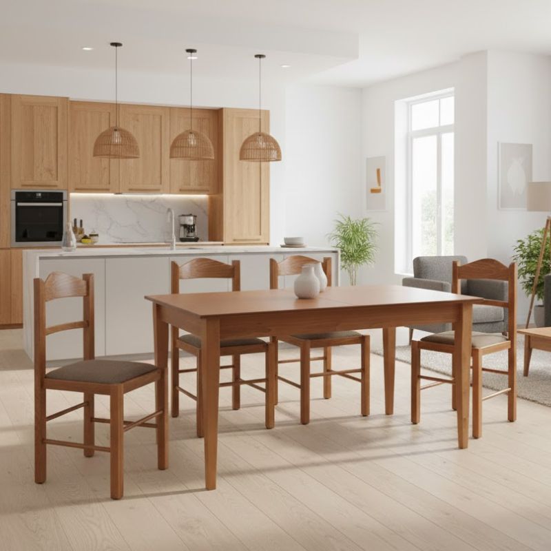Dining трапезен комплект Adare-Virginia 5 части масивно дърво - разтегателна MDF маса 140/180x78x77cm.