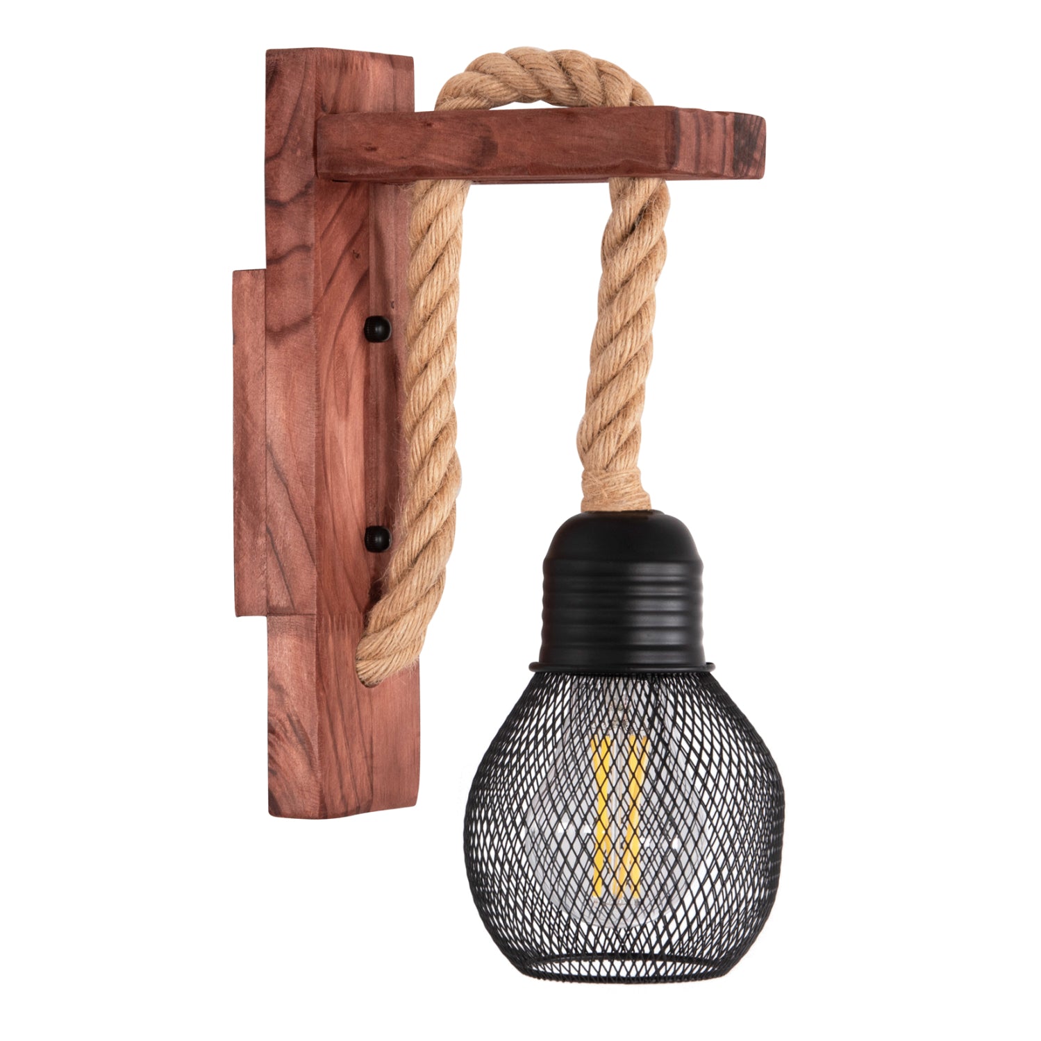 Стенен аплик BARN2 дървена основа-канапено въже-метал 12x19.5x29Hcm.