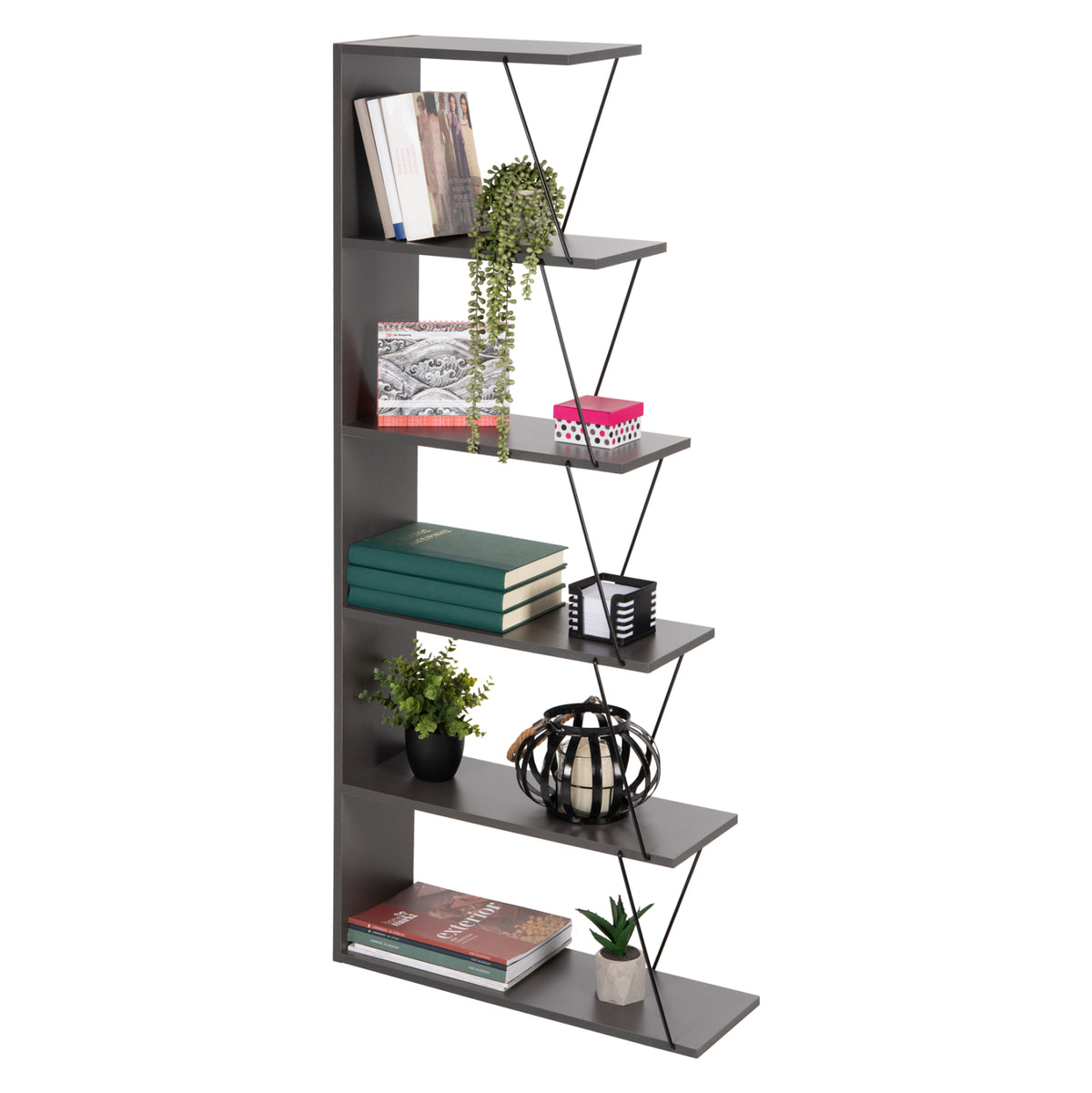 РАФТ ЗА КНИГИ MINI TARS СИВ МЕЛАМИН-ЧЕРНИ МЕТАЛНИ ЩАНГИ 65x22-24x146Hсм.