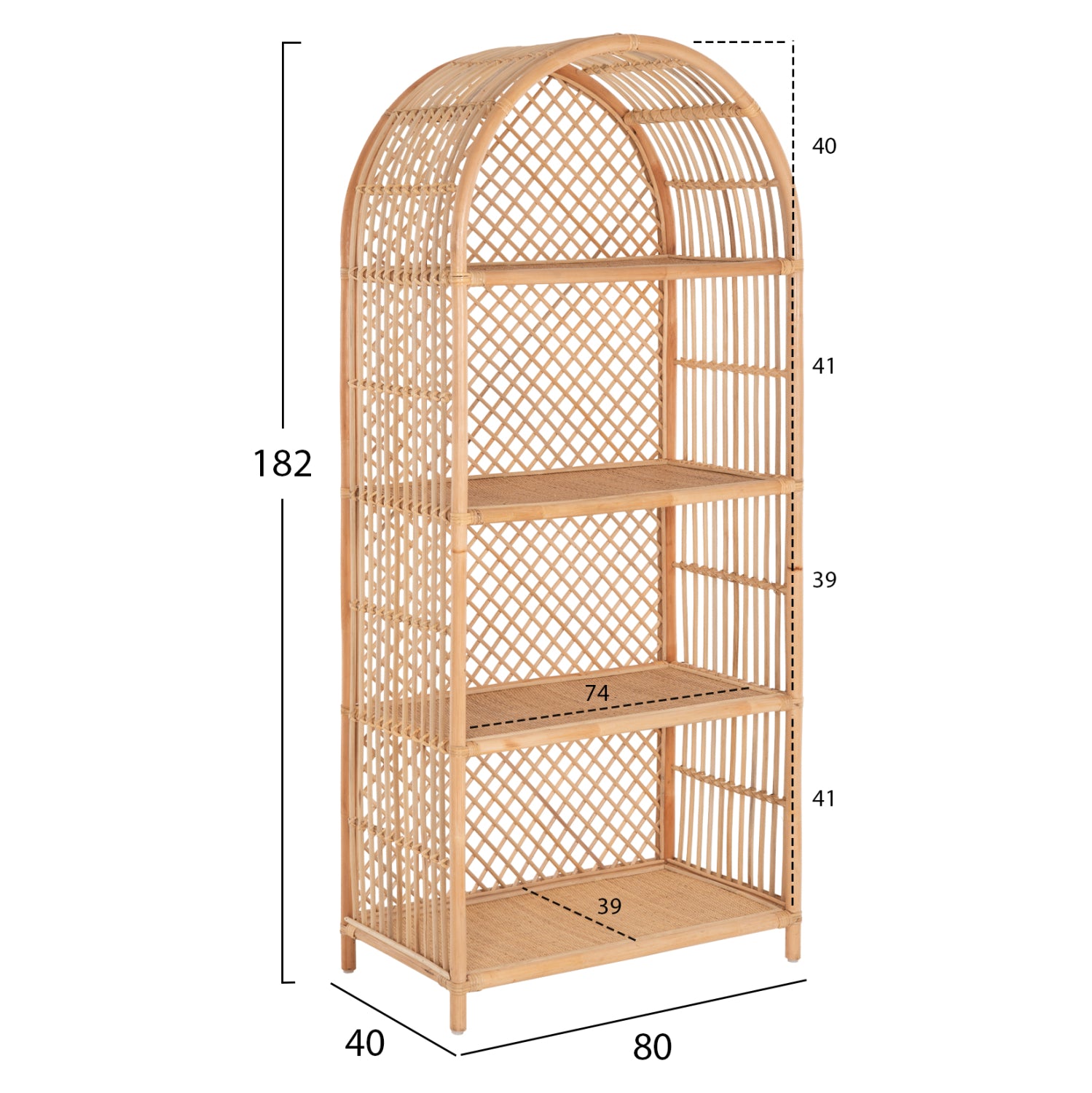 Библиотека SIMOK от естествен ратан в естествен цвят 80x40x182Hcm.