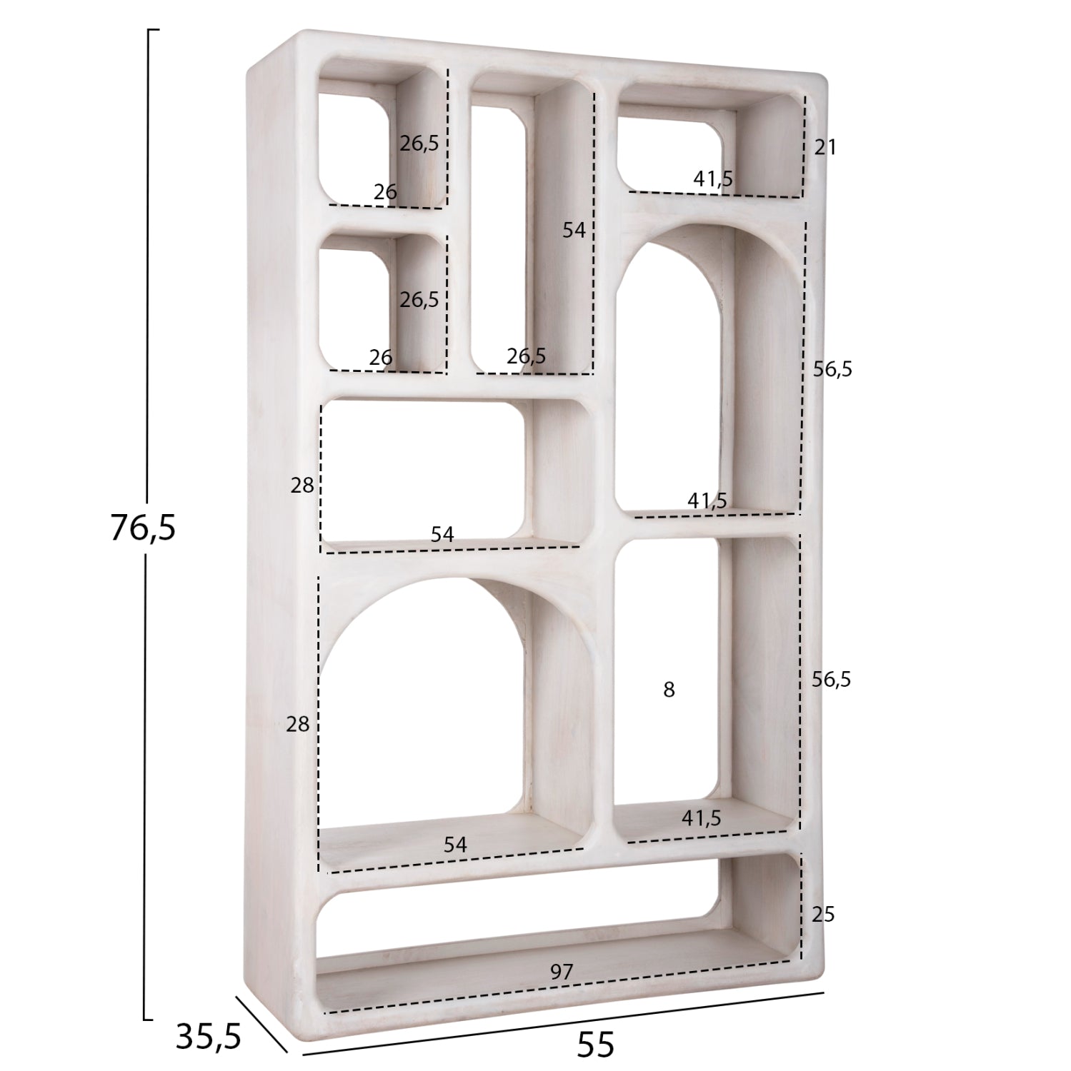 Библиотека HANDYR масивно дърво манго в бял цвят 100x35x165Hсм.