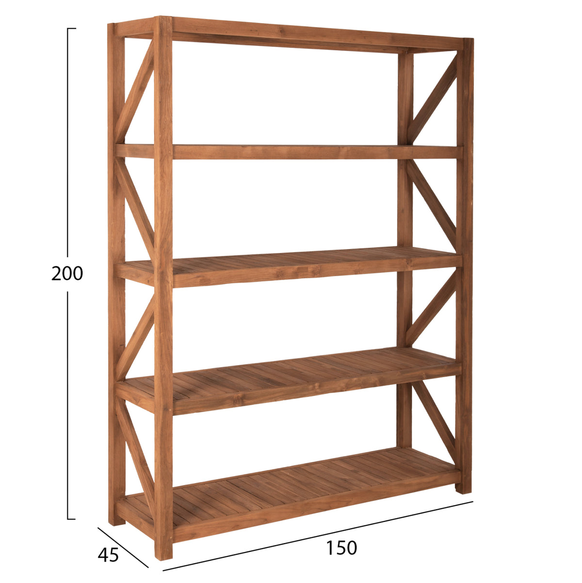 Библиотека KITAKU от рециклиран тик в естествен цвят 150x45x200Hcm.