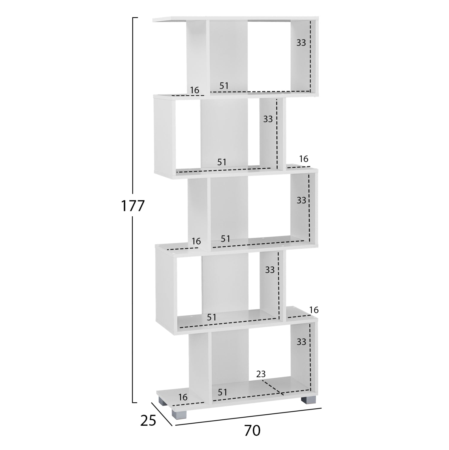 Библиотека от меламин Бяла 70x25x177 см.