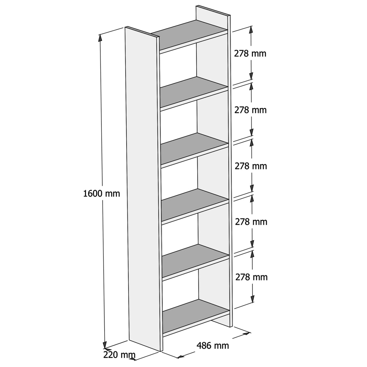 РАФТ ЗА КНИГИ CLASSIKER МЕЛАМИН ТЪМНОСИВО-БЯЛО 48,5x22x160Hсм.