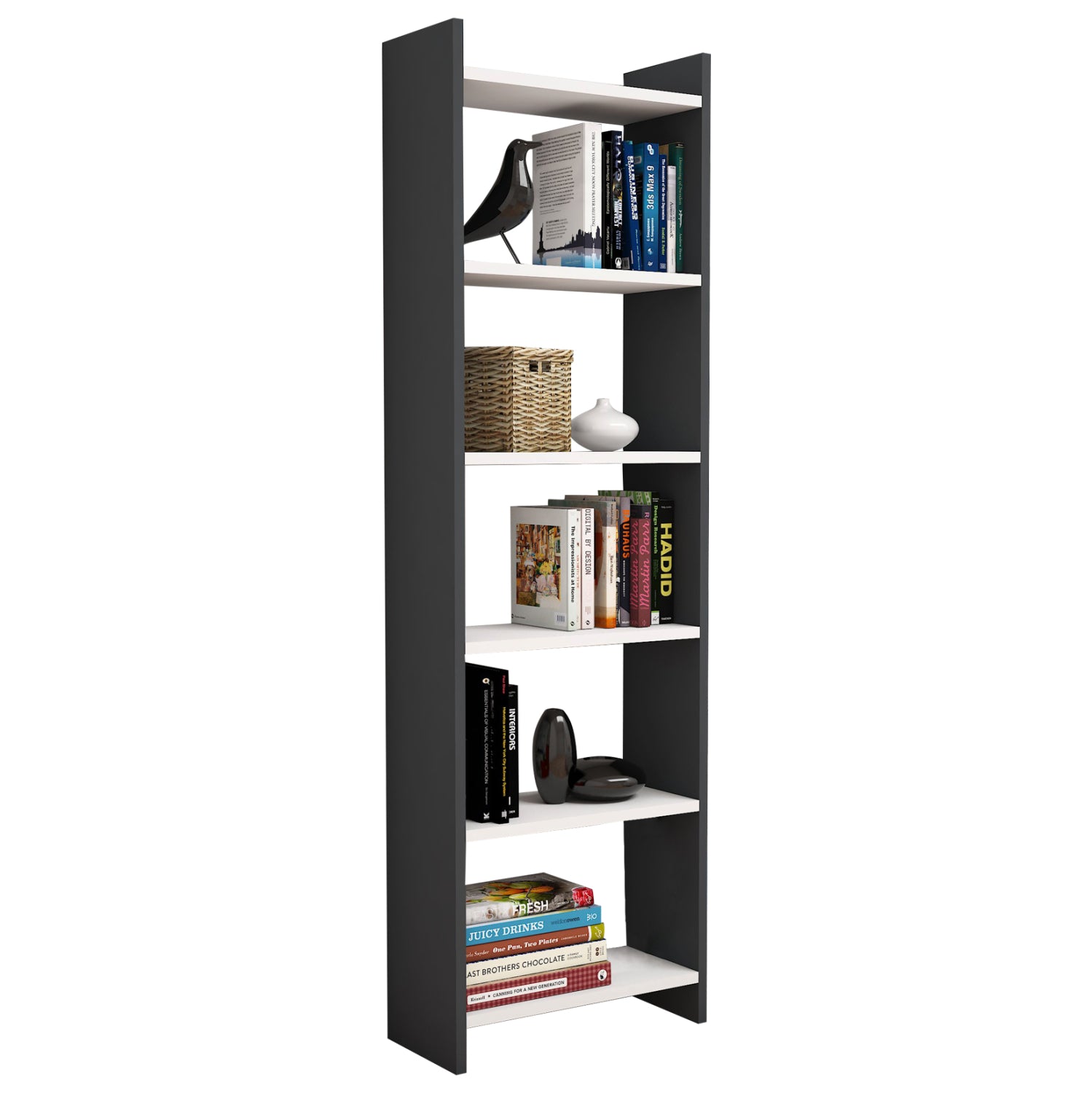 РАФТ ЗА КНИГИ CLASSIKER МЕЛАМИН ТЪМНОСИВО-БЯЛО 48,5x22x160Hсм.