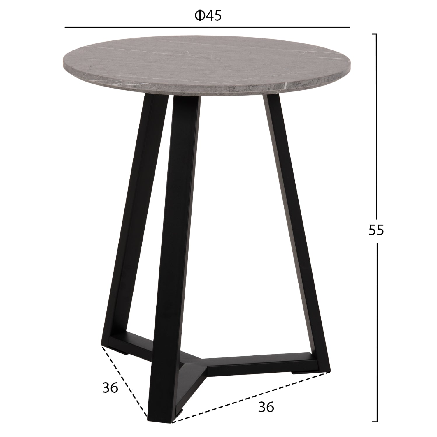 СТРАНИЧНА МАСА MDF СИВ МРАМОР-ЧЕРНА МЕТАЛНА ОСНОВА Φ45x55Hсм.