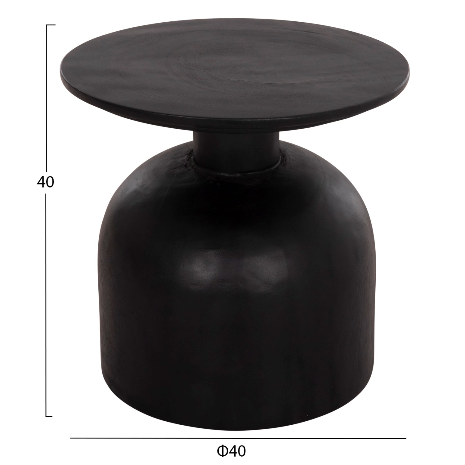 Кръгла странична маса PUMBE-s масивно дърво суар в черен цвят Φ40x40Hсм.
