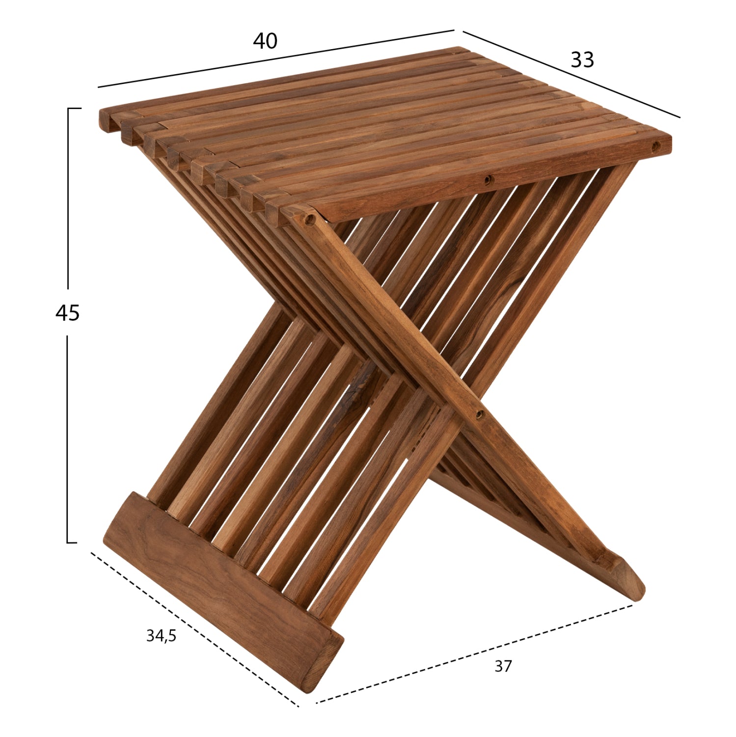 Сгъваема странична маса от тиково дърво в естествен цвят 40x33x45Hсм.